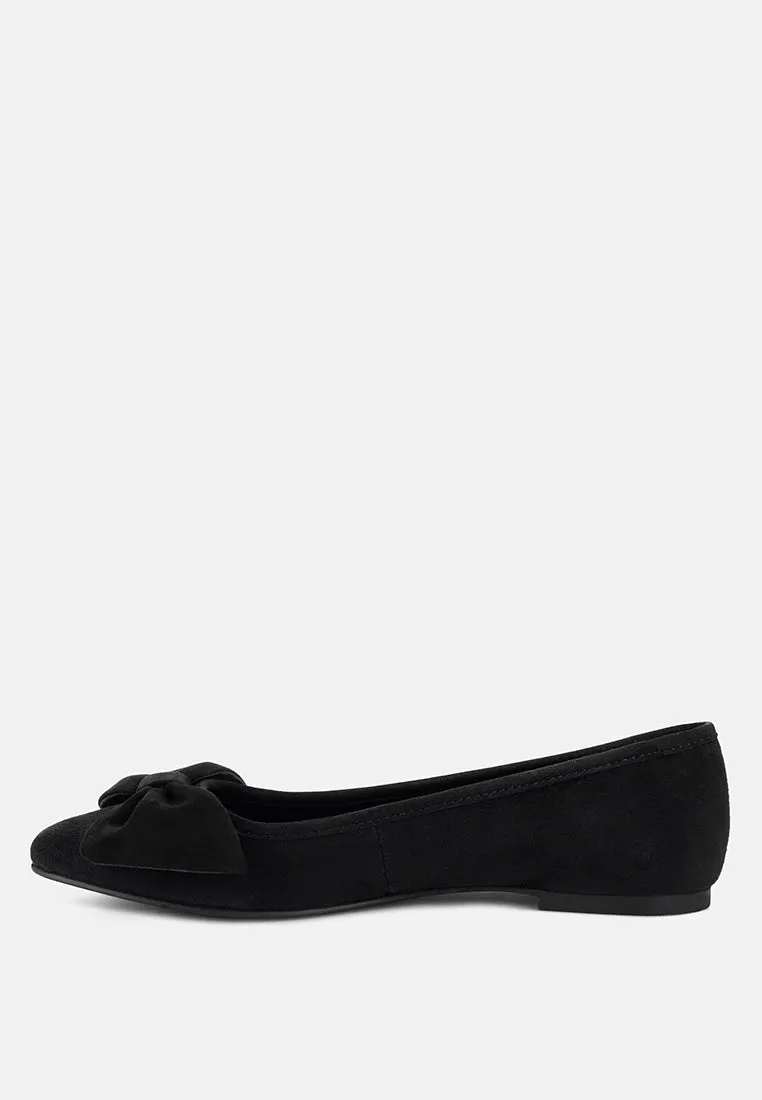 Chuckle Black Big Bow Suede Ballerina Flats By Ruw
