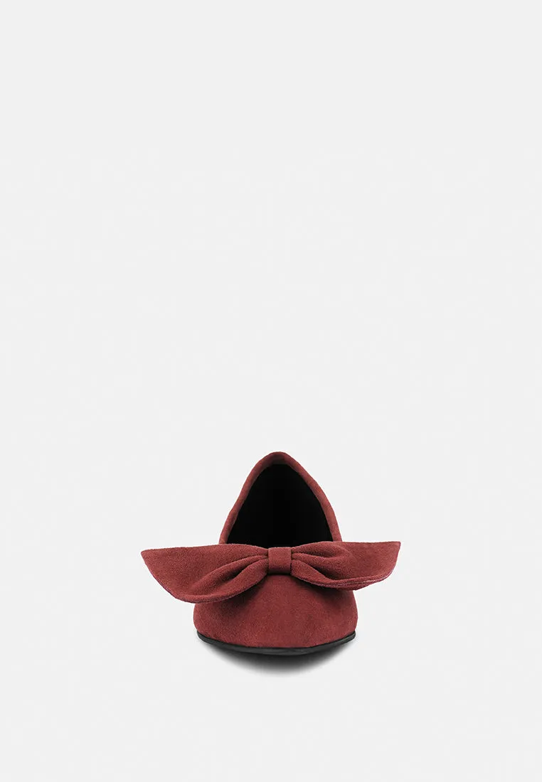 Chuckle Black Big Bow Suede Ballerina Flats By Ruw