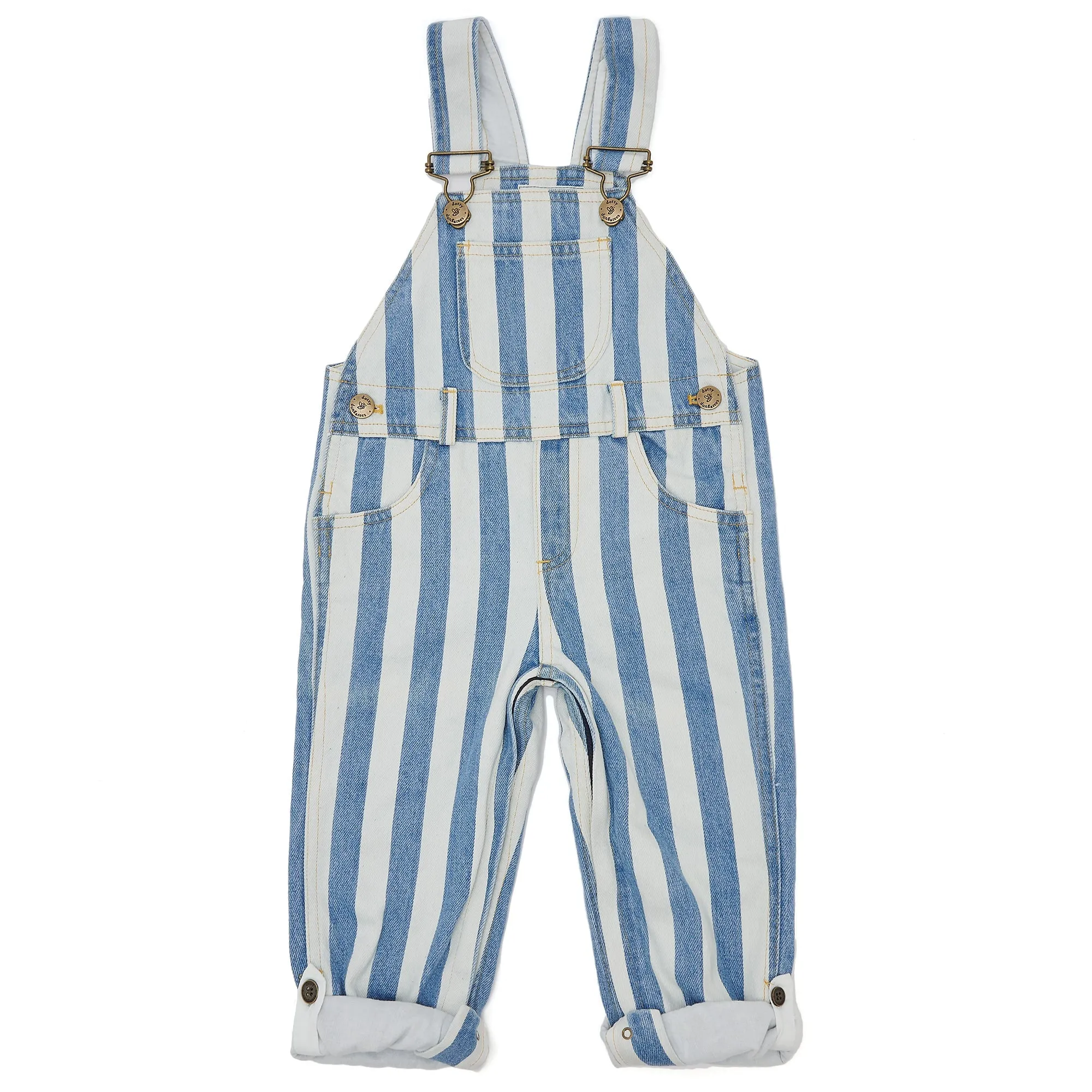 Classic Wide Stripe Denim Dungarees - Blue