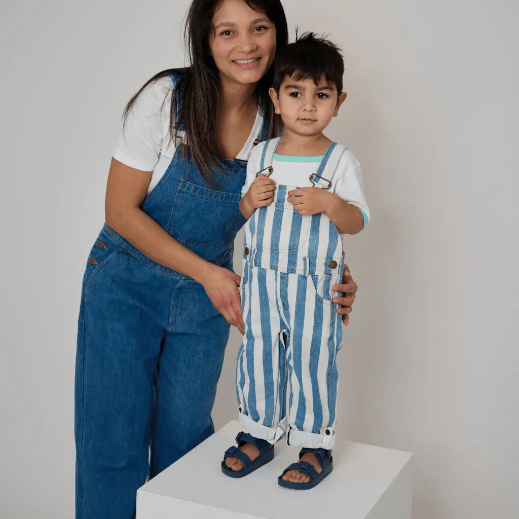 Classic Wide Stripe Denim Dungarees - Blue