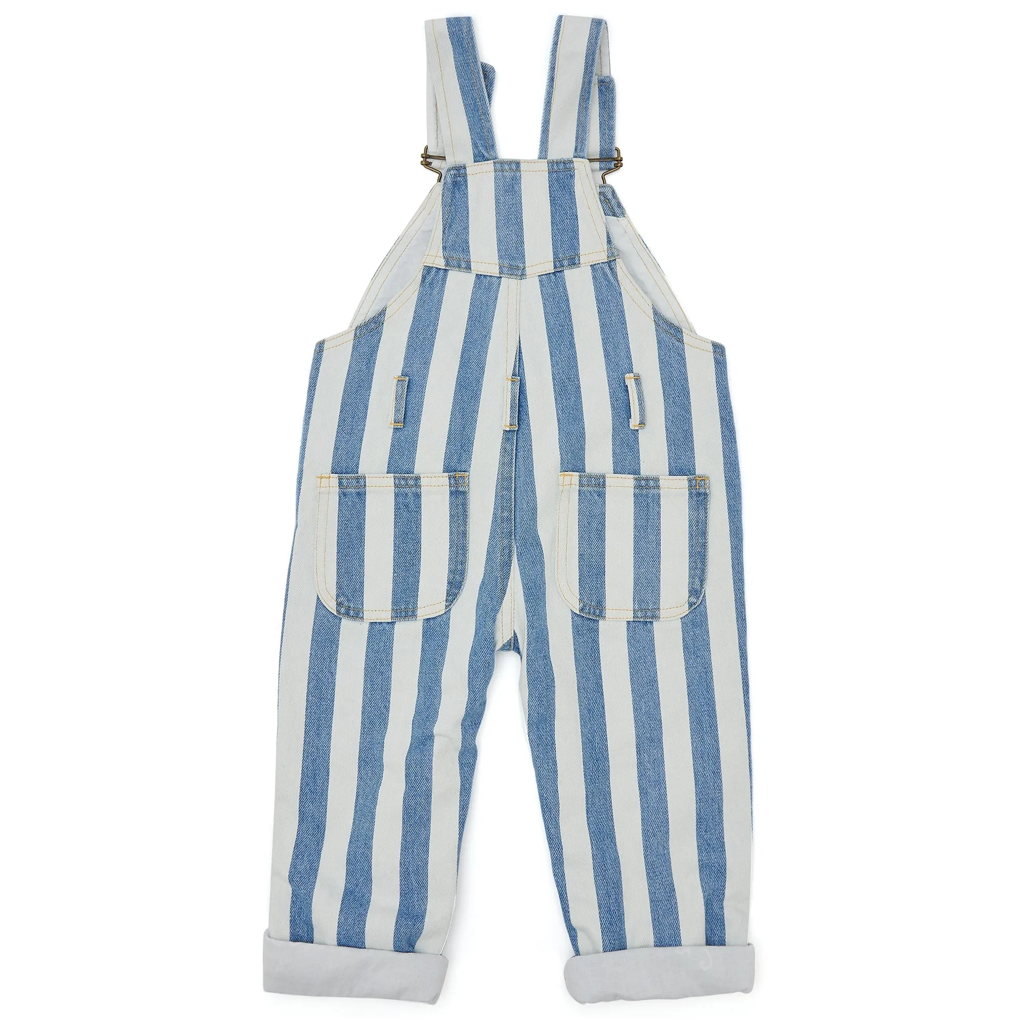 Classic Wide Stripe Denim Dungarees - Blue