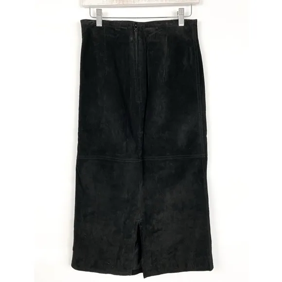 Copper Key Vintage Women's 100% Genuine Leather Suede Midi Skirt, Black - Size 7