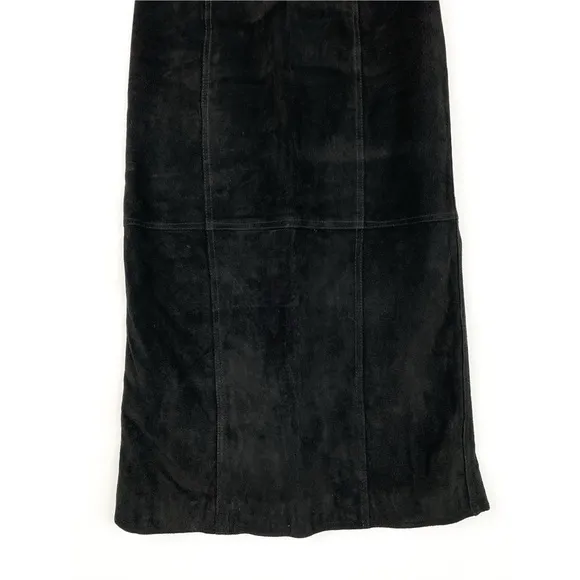 Copper Key Vintage Women's 100% Genuine Leather Suede Midi Skirt, Black - Size 7