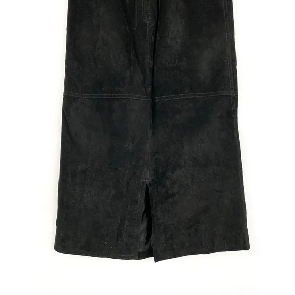 Copper Key Vintage Women's 100% Genuine Leather Suede Midi Skirt, Black - Size 7