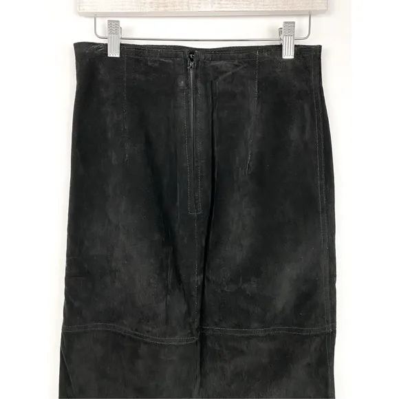 Copper Key Vintage Women's 100% Genuine Leather Suede Midi Skirt, Black - Size 7