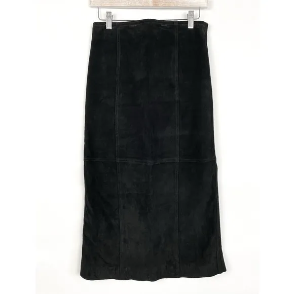 Copper Key Vintage Women's 100% Genuine Leather Suede Midi Skirt, Black - Size 7