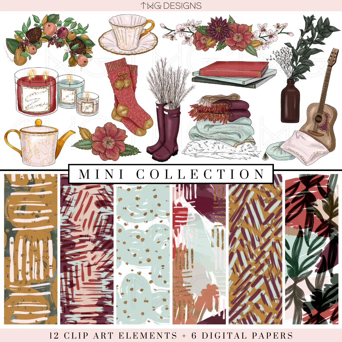 Cozy Night Clipart   Pattern Bundle