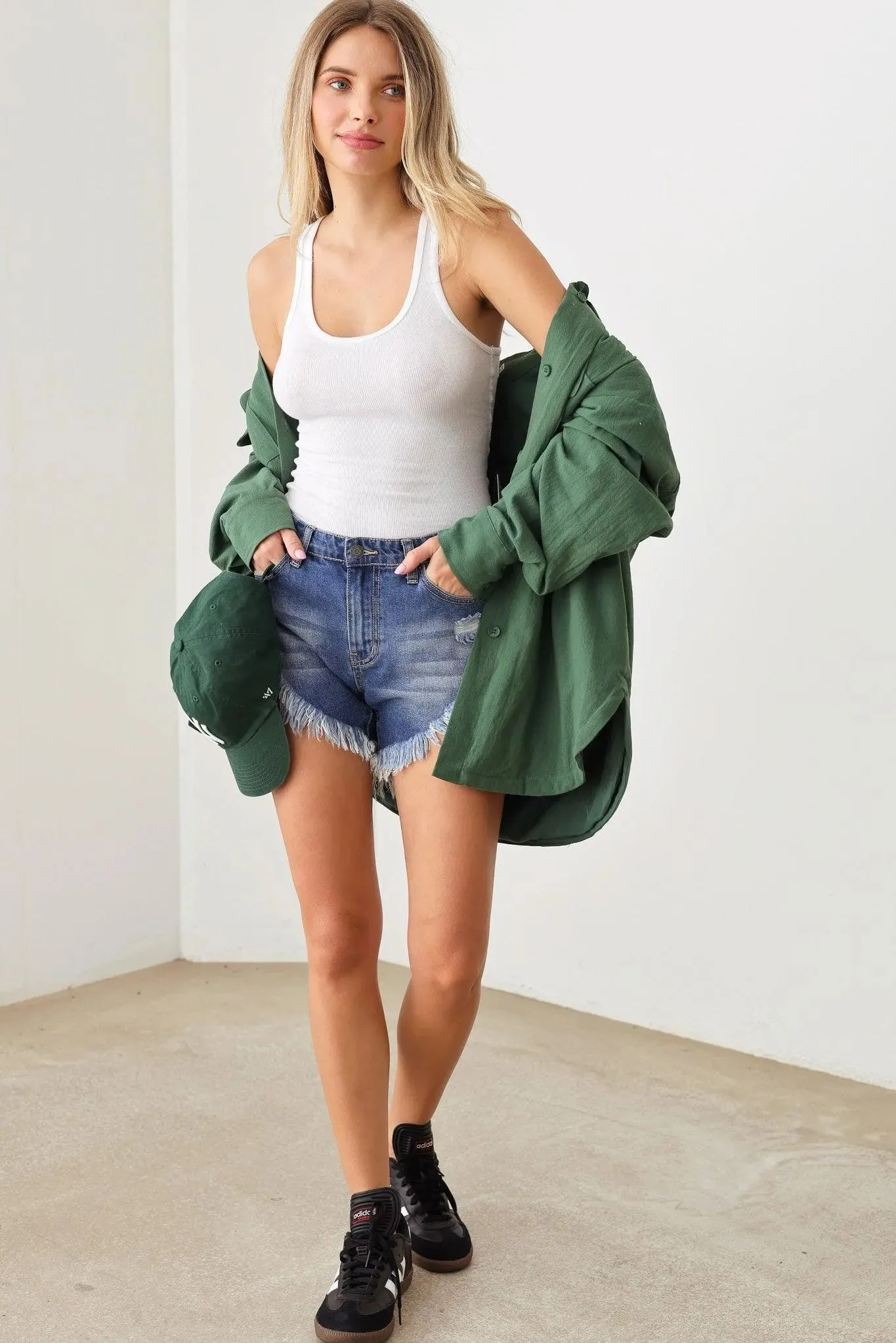 Distressed Frayed Hem Cutoff  Denim Shorts