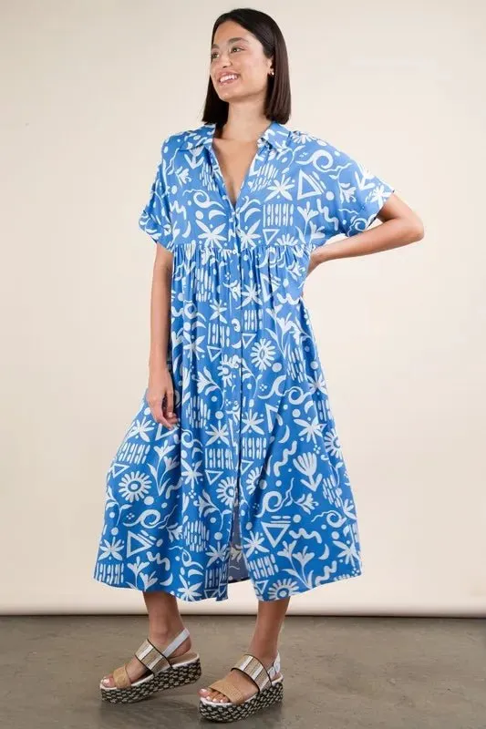 Easygoing Looks: Shop the VERY J Plus Size Oversized Printed Shirt Midi Dress