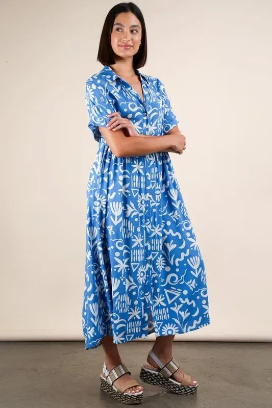 Easygoing Looks: Shop the VERY J Plus Size Oversized Printed Shirt Midi Dress