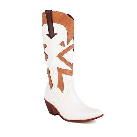 Embroidered Chunky Heel Boots Western Cowboy Boots
