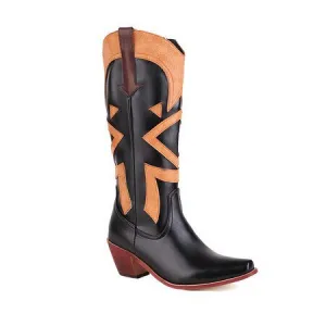 Embroidered Chunky Heel Boots Western Cowboy Boots