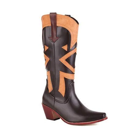 Embroidered Chunky Heel Boots Western Cowboy Boots