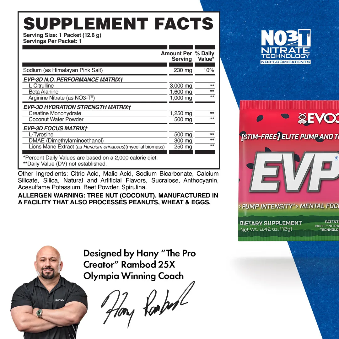 EVP-3D Non-Stim Pre-Workout Travel Packets