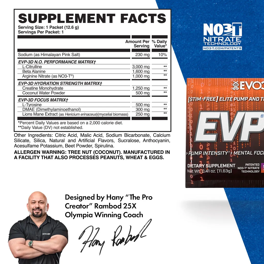 EVP-3D Non-Stim Pre-Workout Travel Packets