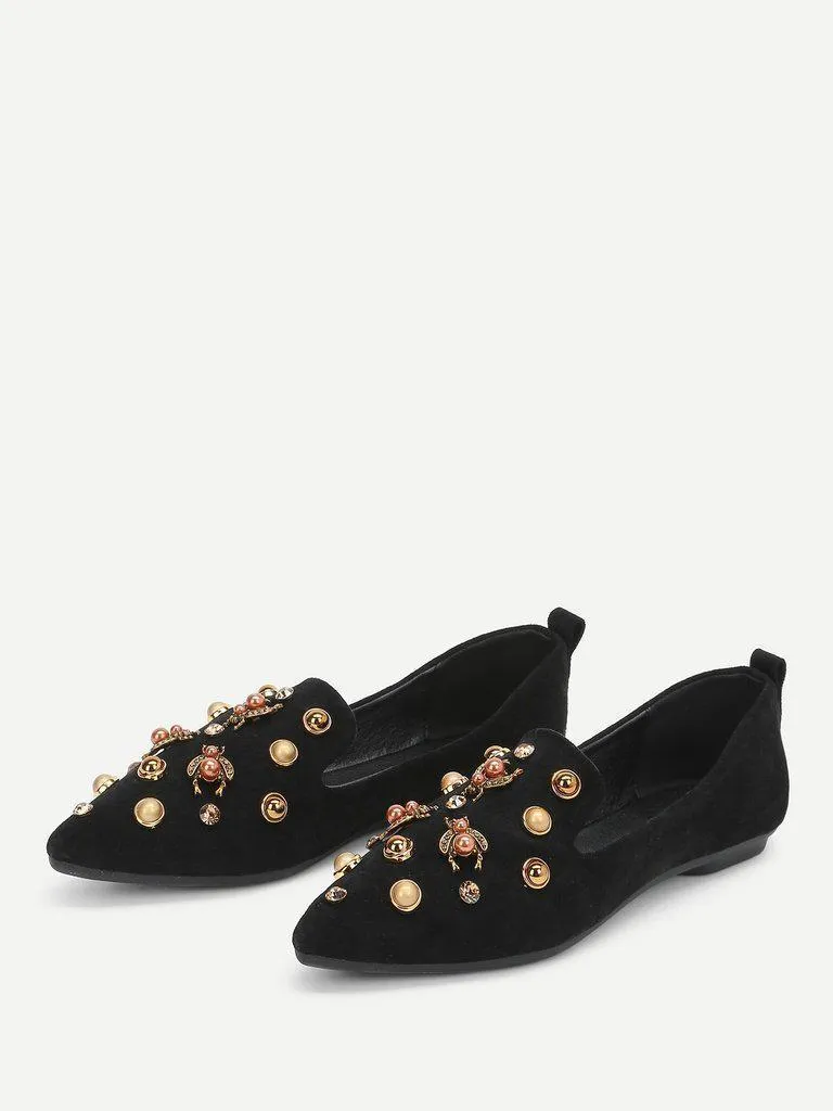 Faux Pearl Decorated Pointed Toe Flats
