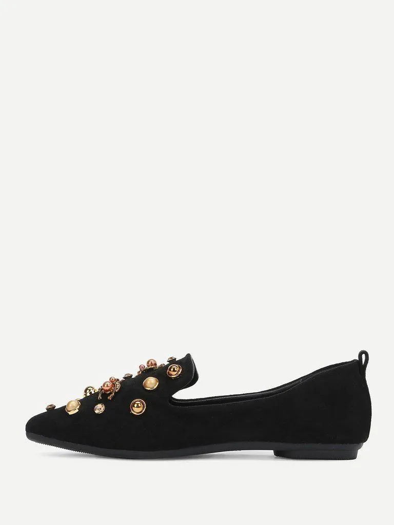 Faux Pearl Decorated Pointed Toe Flats