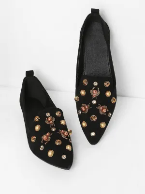 Faux Pearl Decorated Pointed Toe Flats
