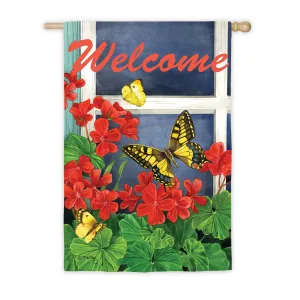 Geraniums and Butterflies House Suede Flag,13s8418