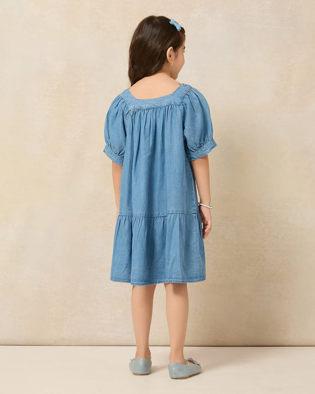 Girls Blue Embroidered Dress