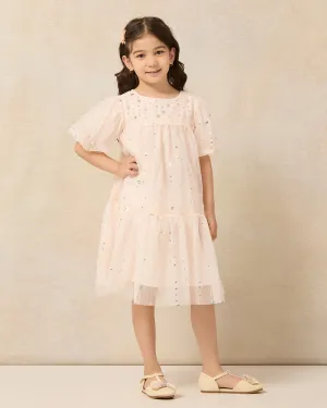 Girls Pink Sequins Embellished Dress