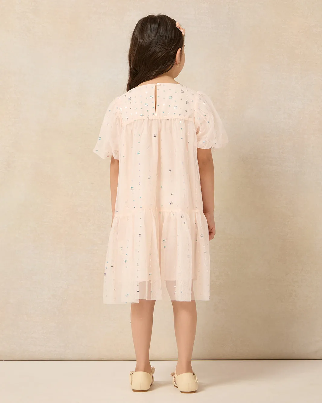 Girls Pink Sequins Embellished Dress