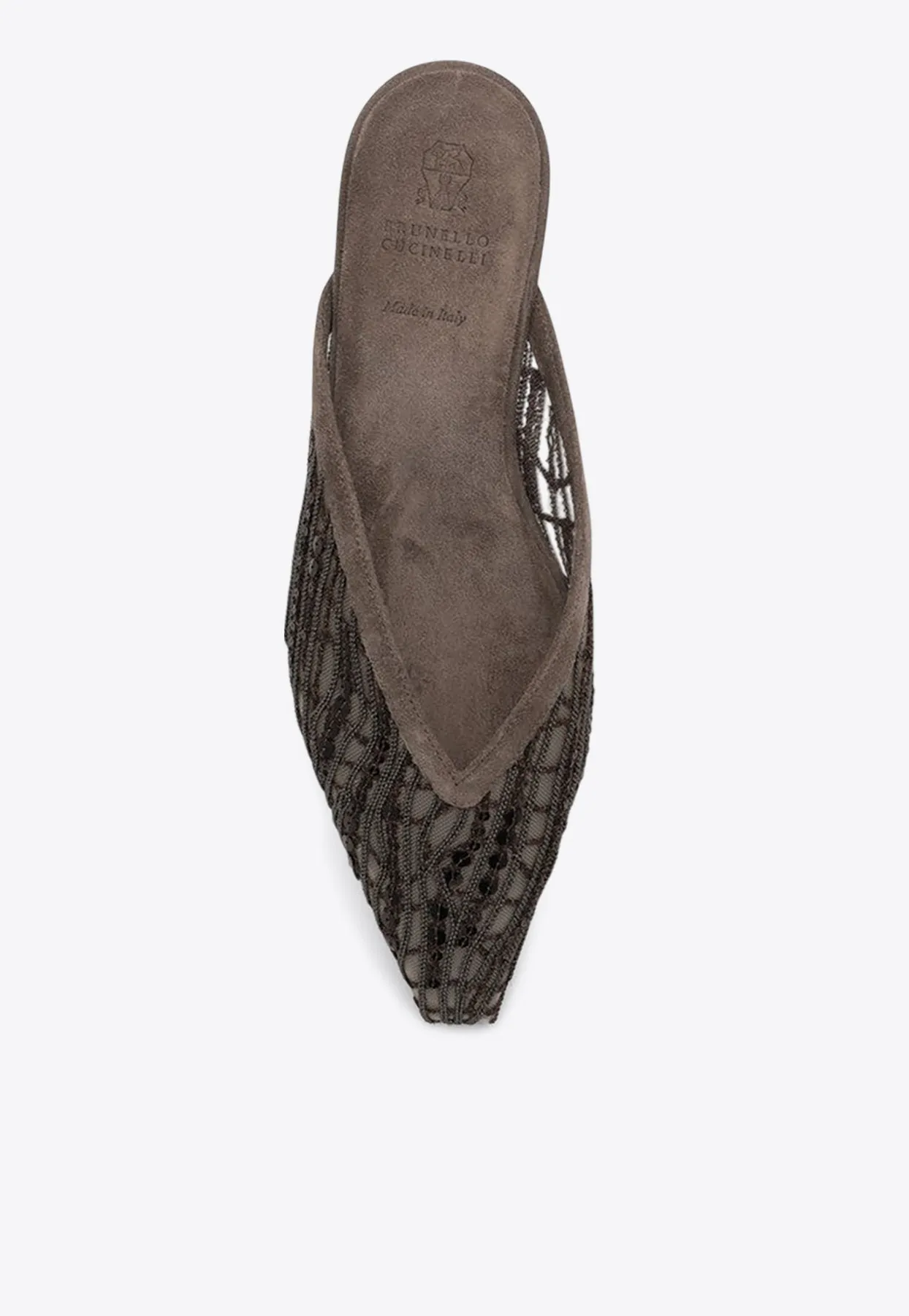 Glistening Abstract Embroidery Suede Flat Mules