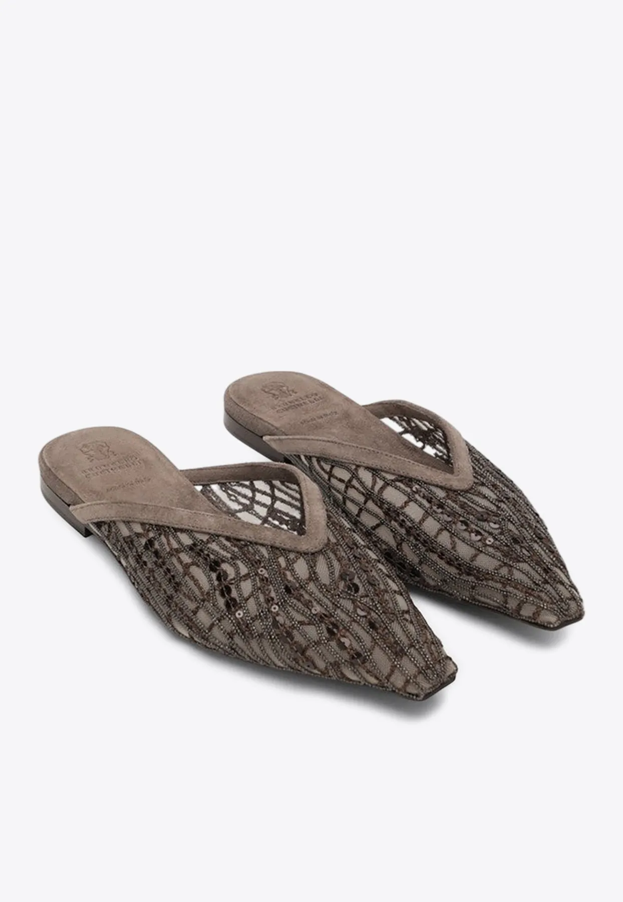 Glistening Abstract Embroidery Suede Flat Mules