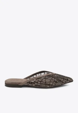 Glistening Abstract Embroidery Suede Flat Mules