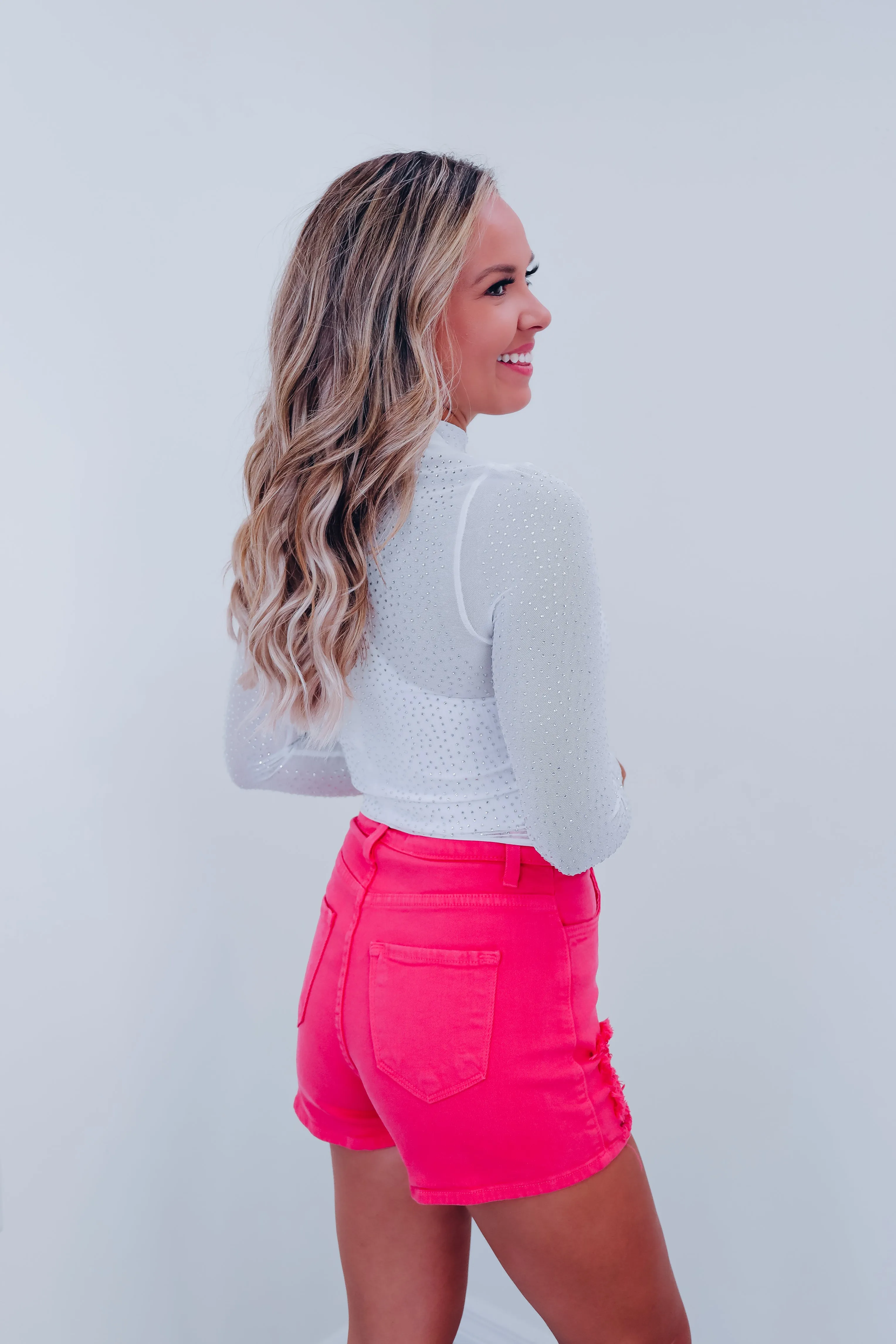 Harper Rhinestone Mesh Crop Top - White