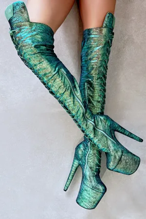Hella Heels Mermaid Thigh High Front Lace 8inch Boots - Dreams