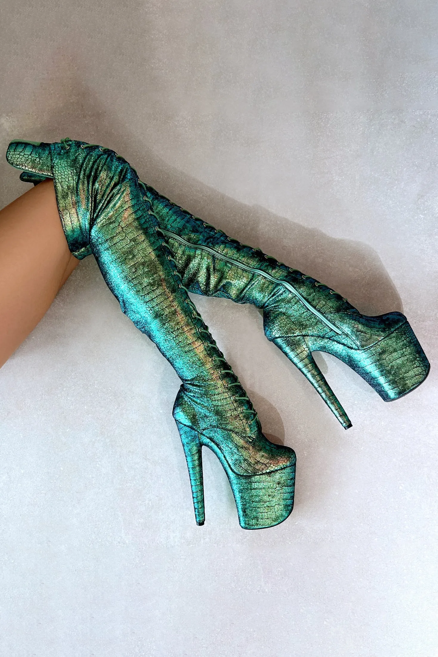 Hella Heels Mermaid Thigh High Front Lace 8inch Boots - Dreams
