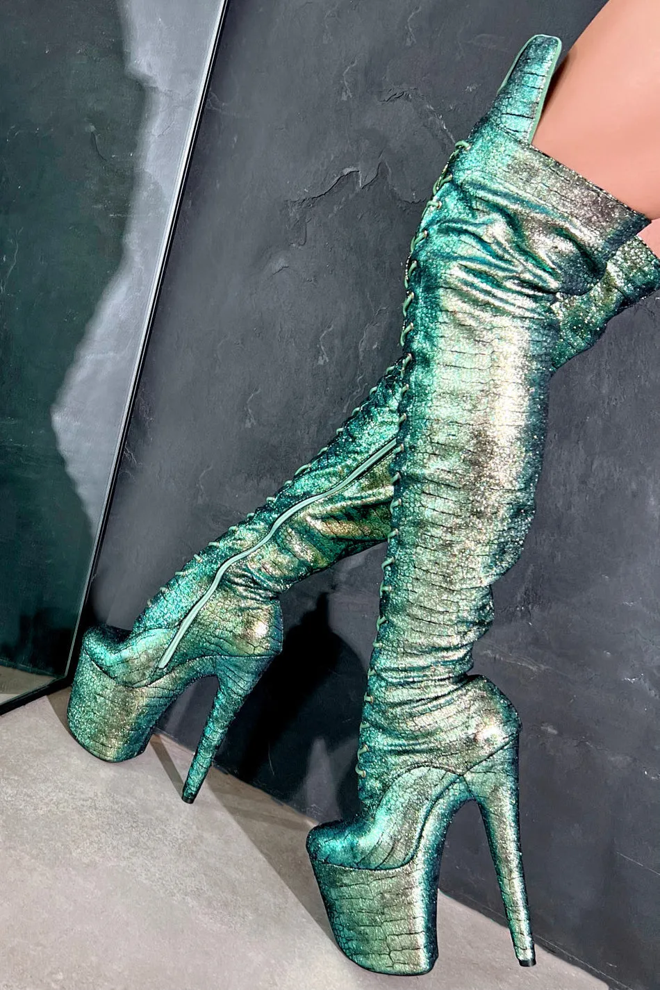 Hella Heels Mermaid Thigh High Front Lace 8inch Boots - Dreams