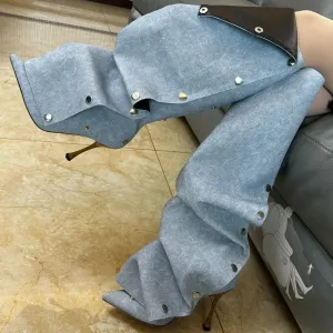 High Heel Long Boots for Women Thin Heeled Pointed Denim Boots Metal Button Shoes