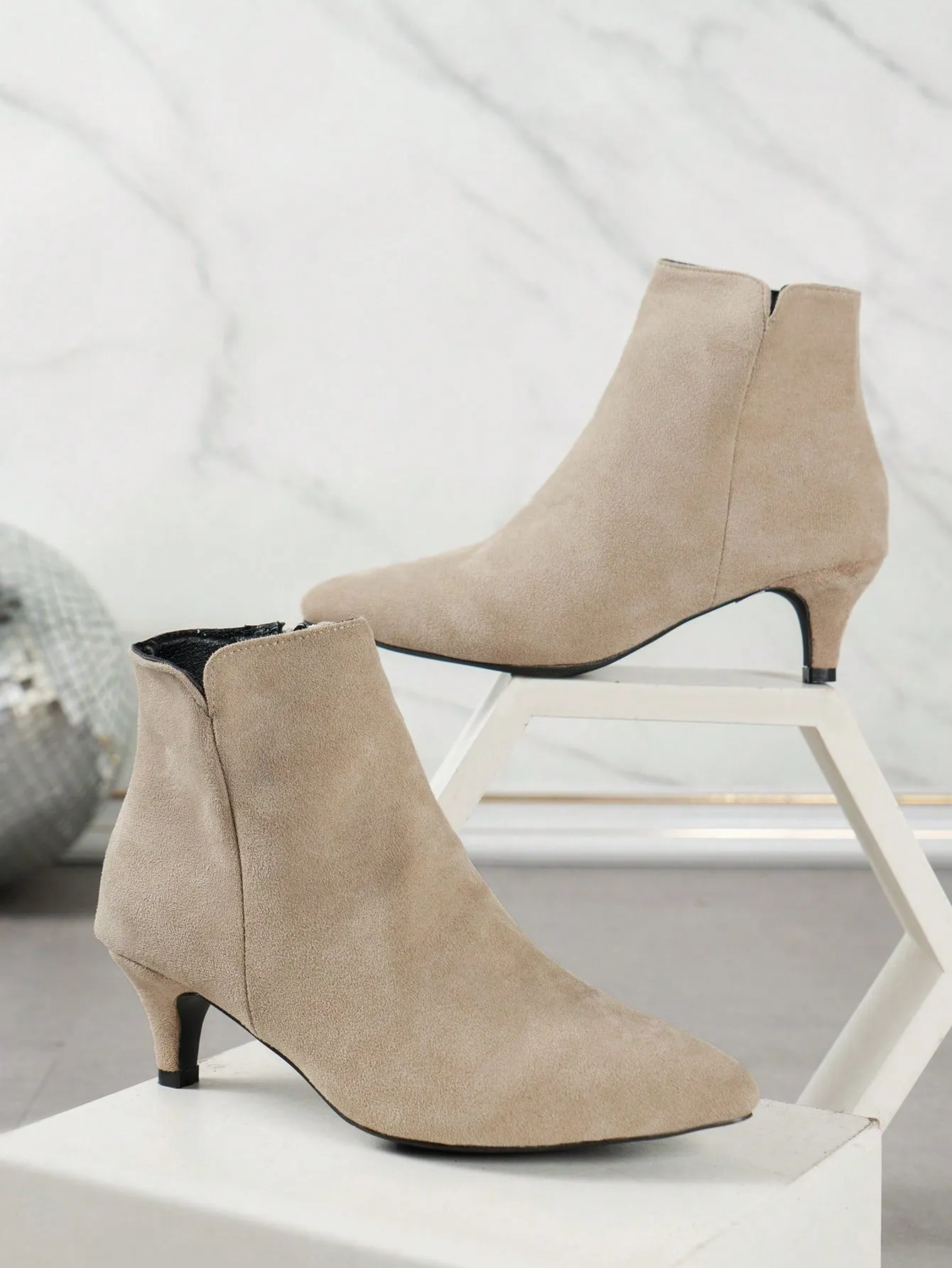 High Heeled Boots With Side Zipper - Beige- FD ⚡