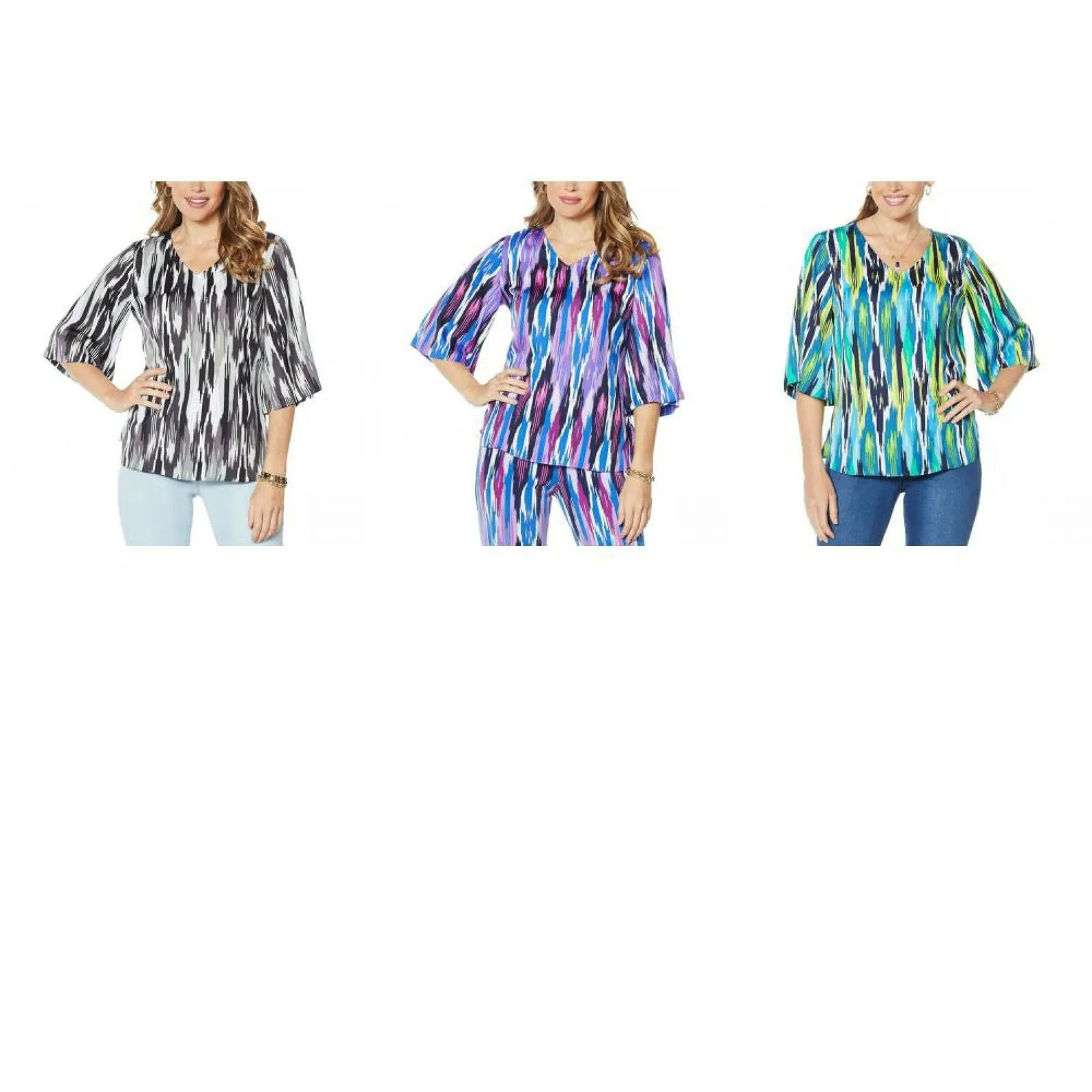 IMAN Women's City Chic Printed V-Neck Tunic Top