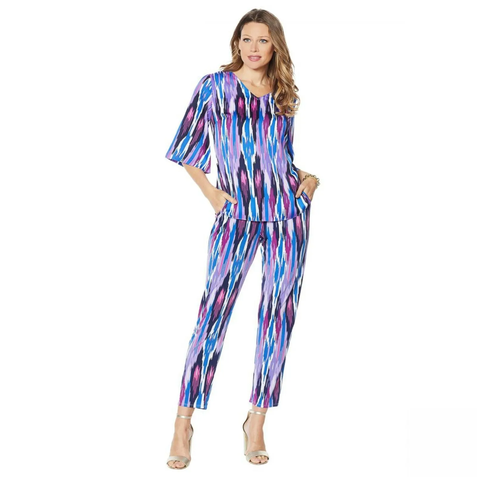 IMAN Women's City Chic Printed V-Neck Tunic Top