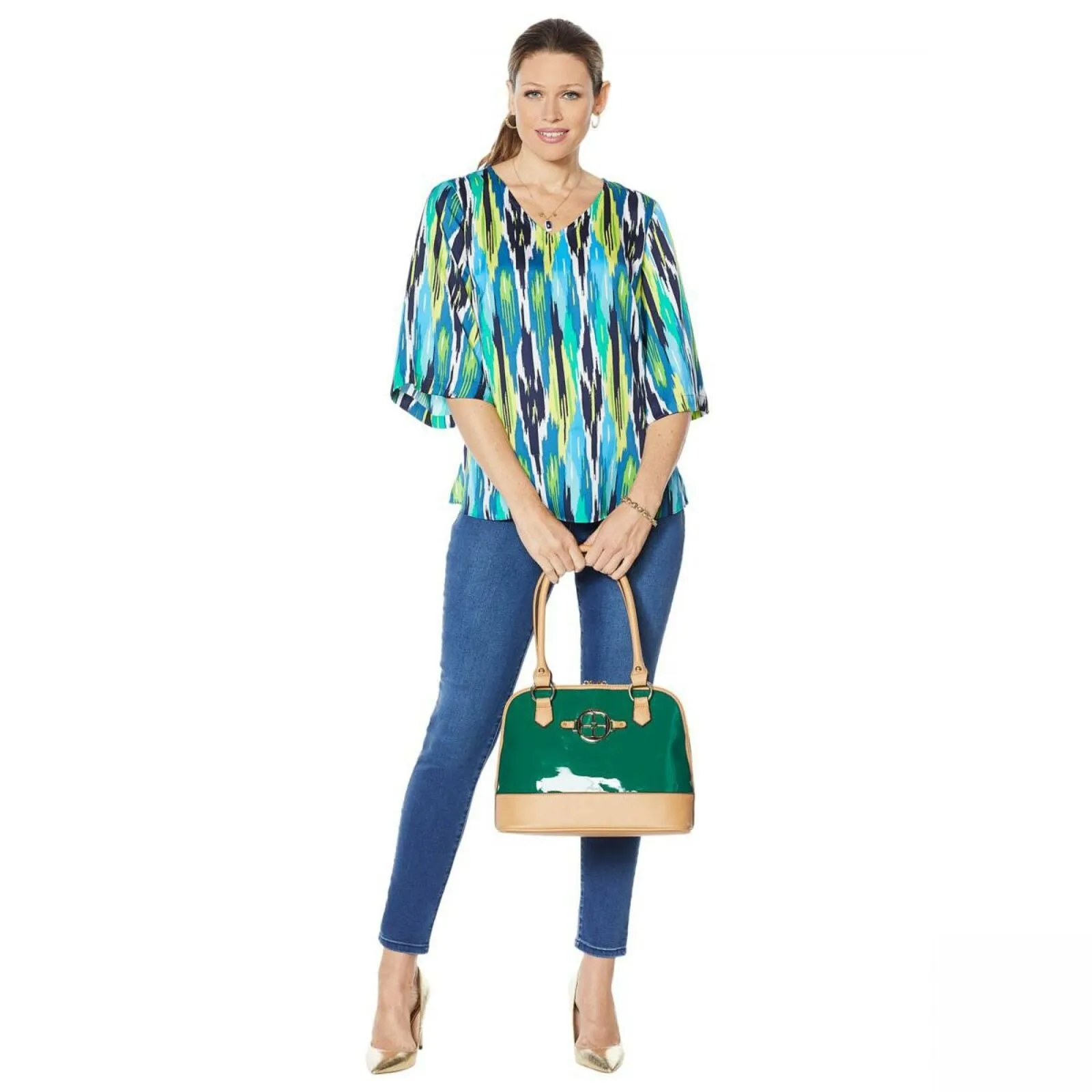 IMAN Women's City Chic Printed V-Neck Tunic Top