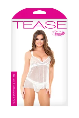 Isla Lace & Net Babydoll & Panty - White - Small/ Medium