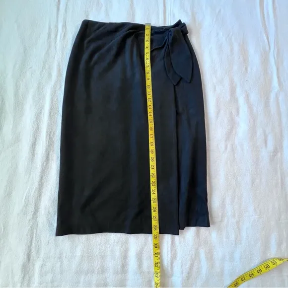 J Mclaughlin Womens Size 6 Carlie Skirt Black Faux Suede Wrap Midi Waist Tie