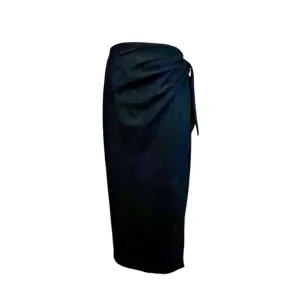 J Mclaughlin Womens Size 6 Carlie Skirt Black Faux Suede Wrap Midi Waist Tie