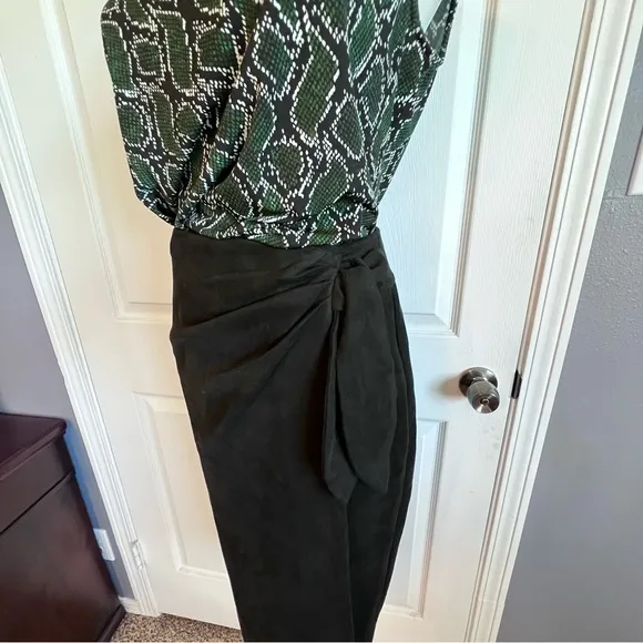J Mclaughlin Womens Size 6 Carlie Skirt Black Faux Suede Wrap Midi Waist Tie