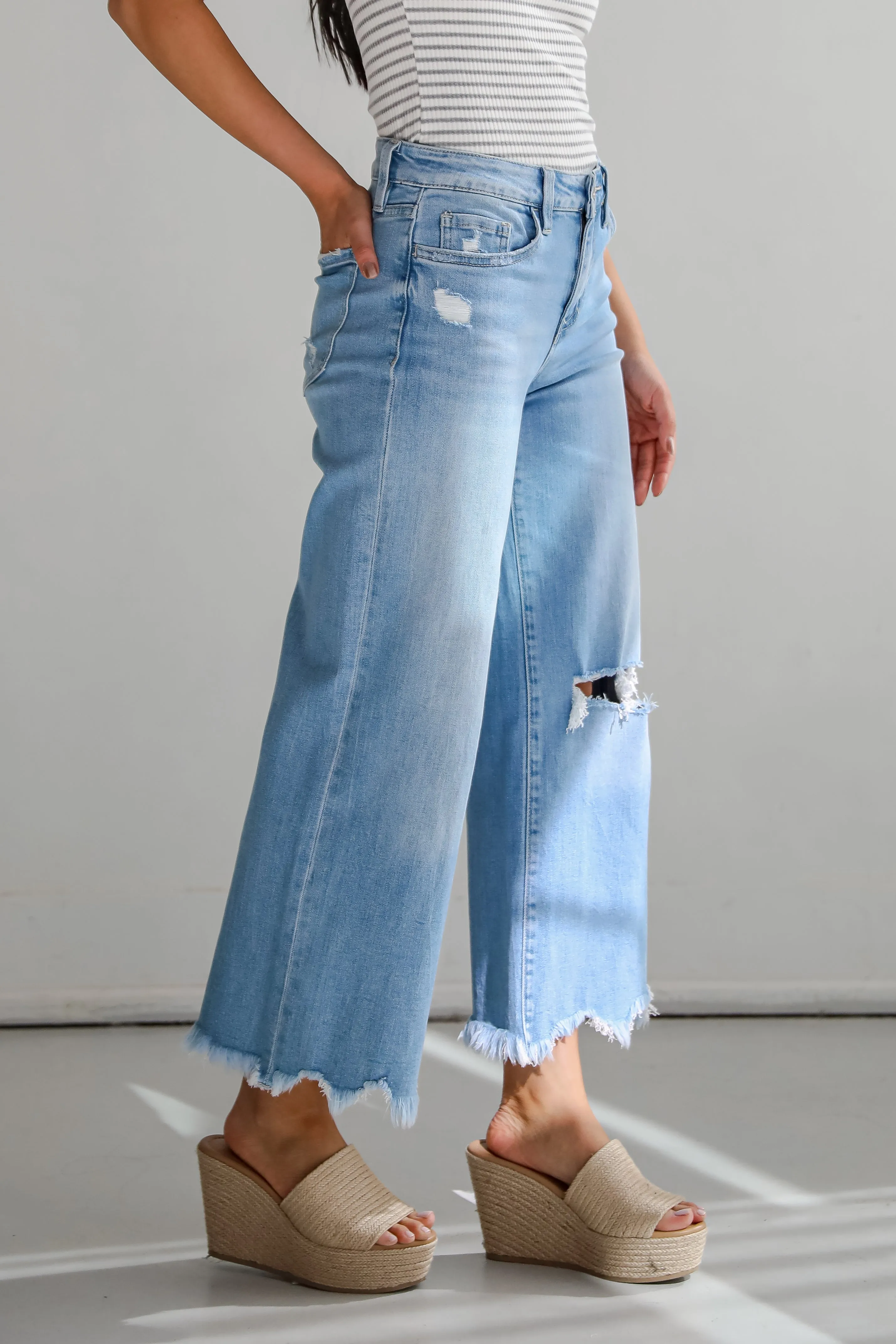 Jamie Light Wash High-Rise Distressed Wide Leg Jeans