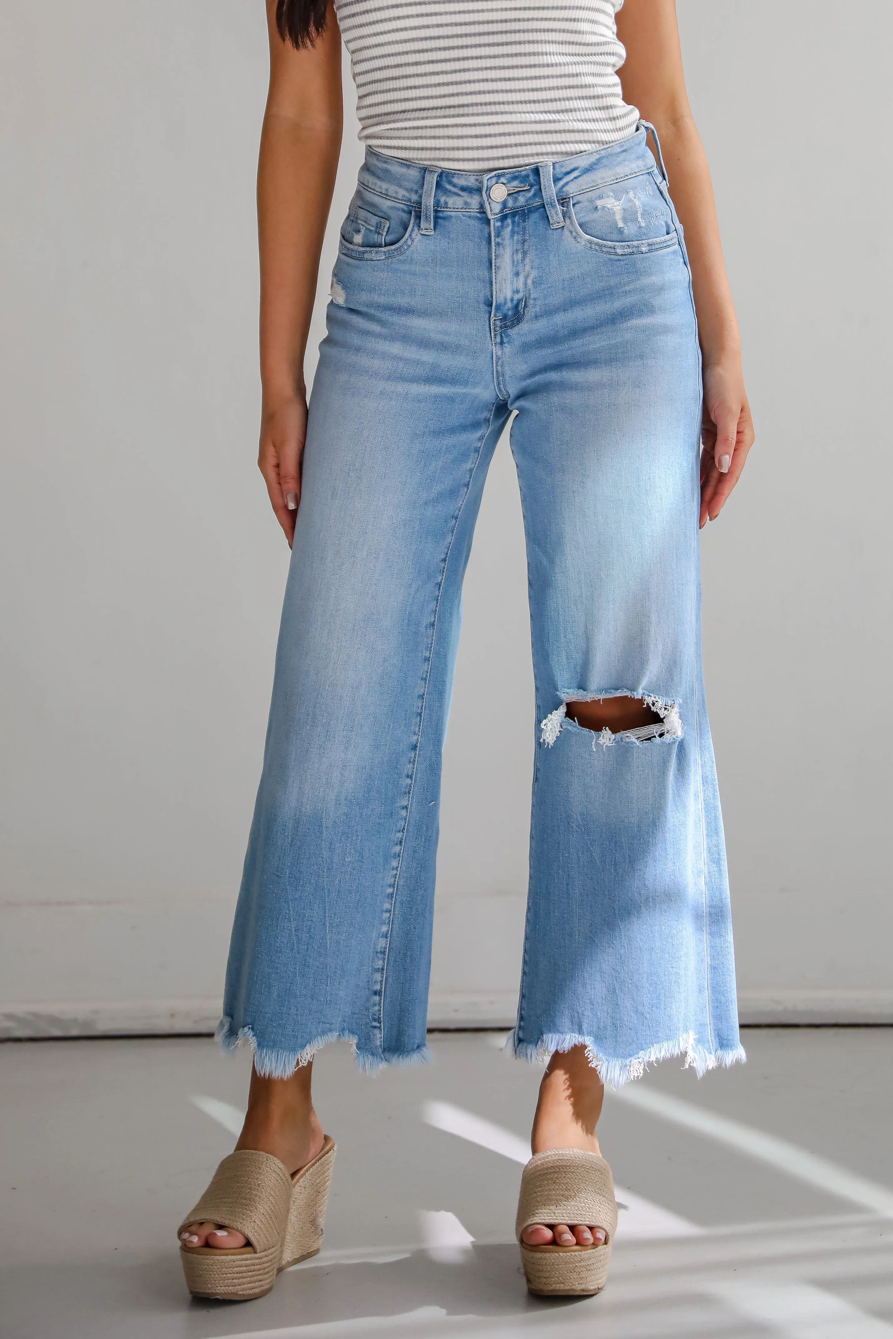 Jamie Light Wash High-Rise Distressed Wide Leg Jeans