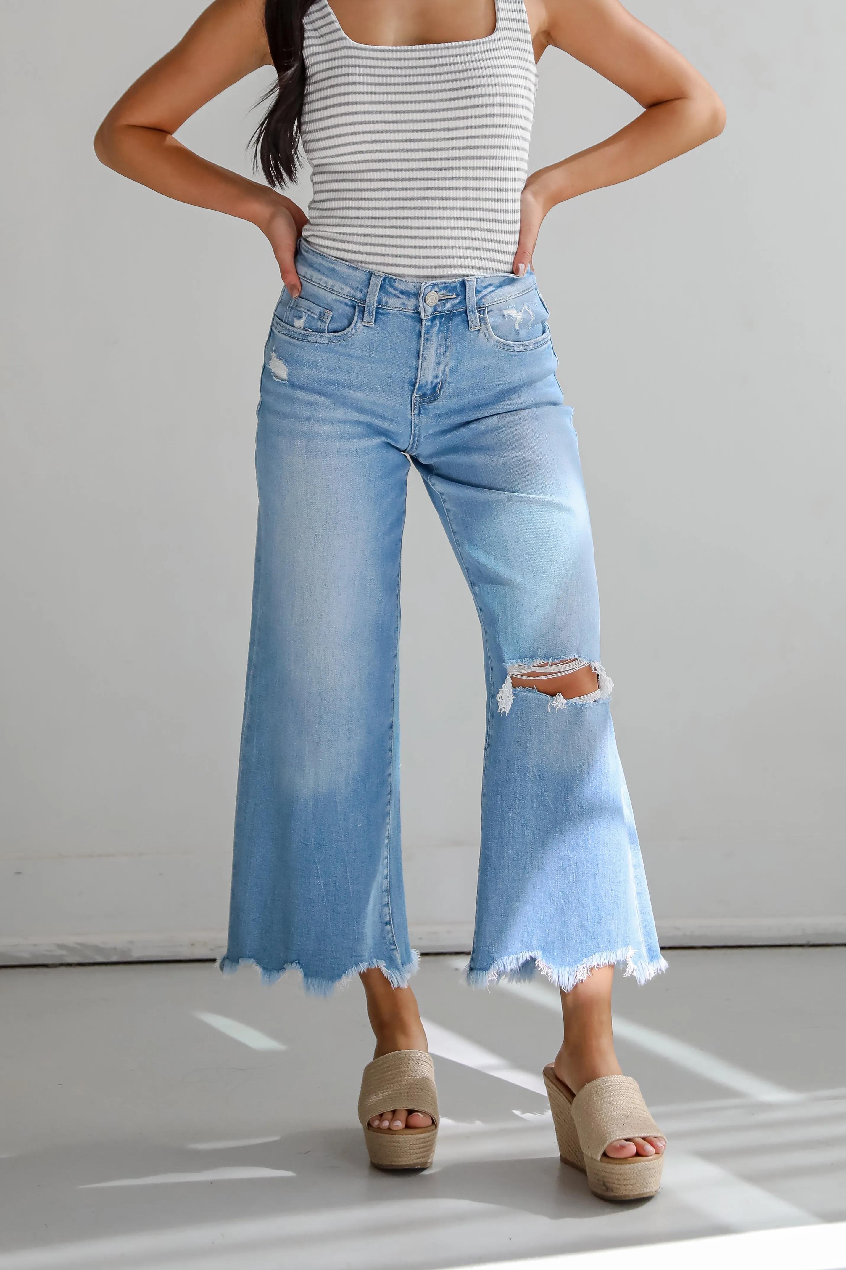 Jamie Light Wash High-Rise Distressed Wide Leg Jeans