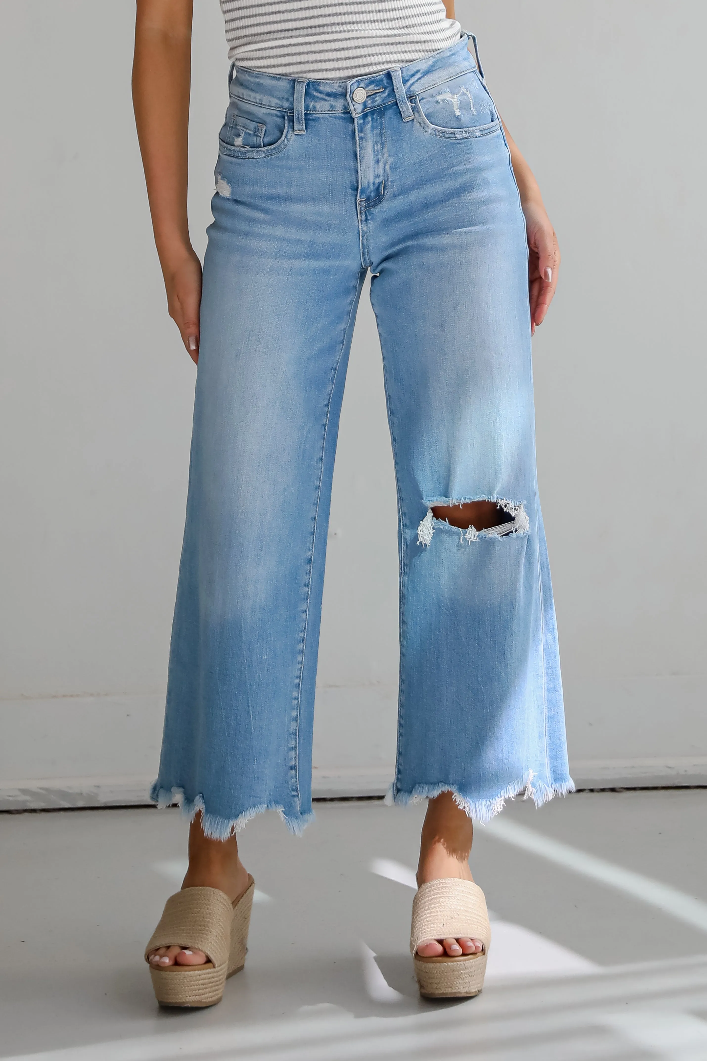 Jamie Light Wash High-Rise Distressed Wide Leg Jeans