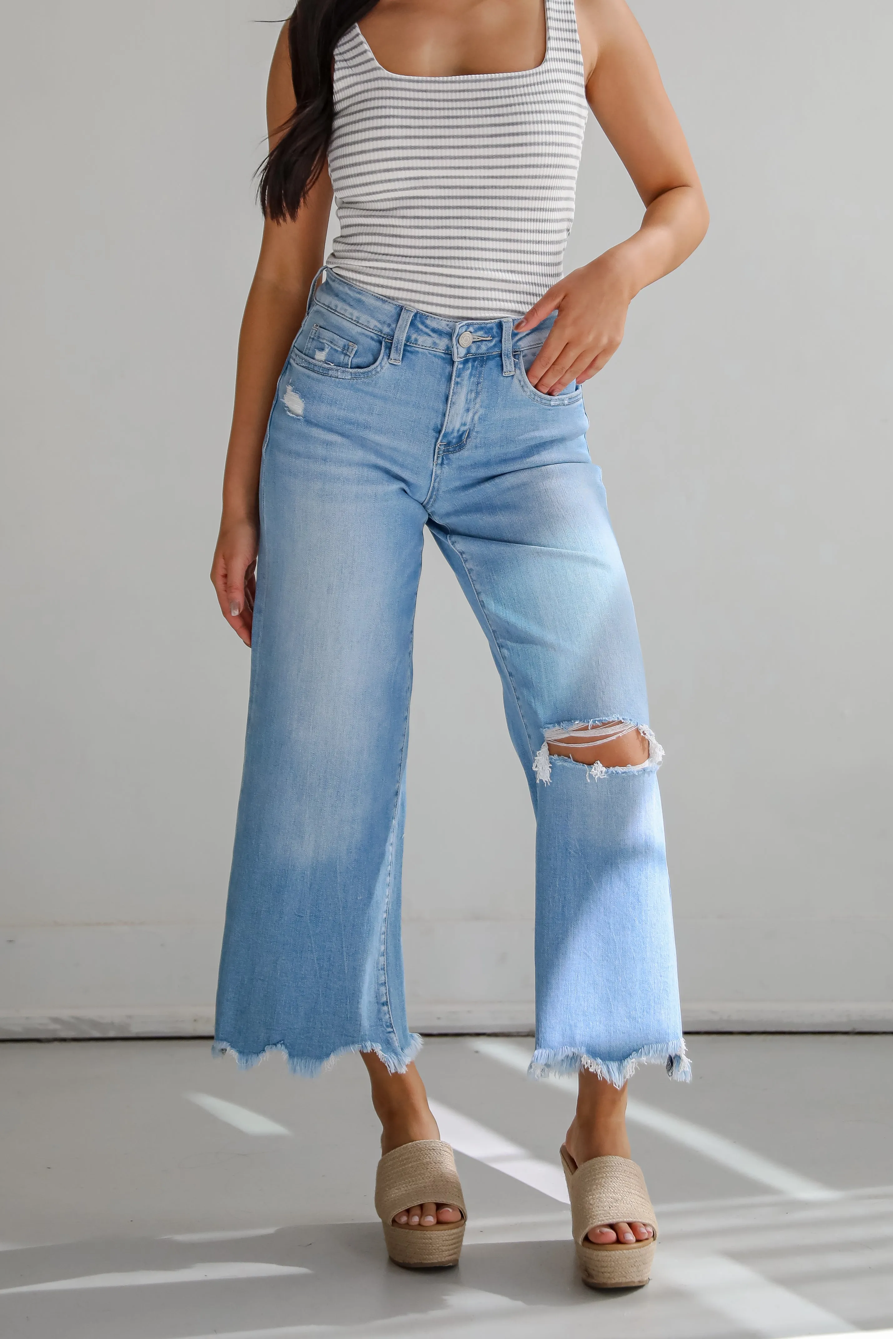 Jamie Light Wash High-Rise Distressed Wide Leg Jeans