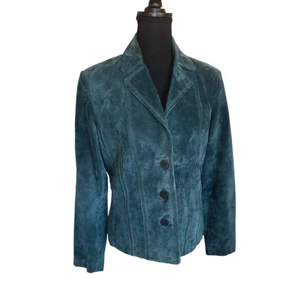 Jones New York Moss Office Siren CorpCore Genuine Suede Leather Blazer Jacket M