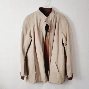 JORDACHE 90’s Beige Suede Open Front Stand Up Colar Jacket Size: L