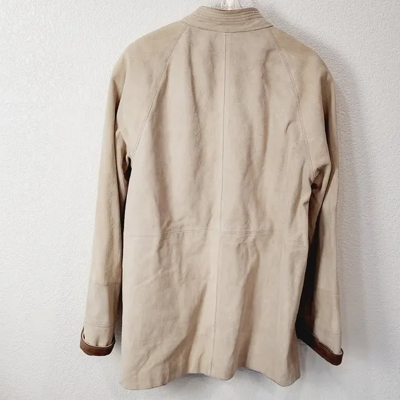 JORDACHE 90’s Beige Suede Open Front Stand Up Colar Jacket Size: L